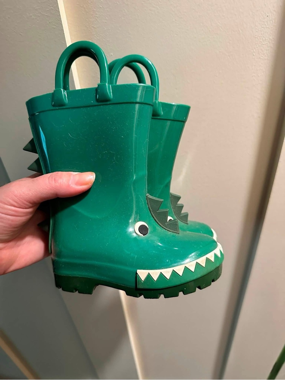 Old Navy Green Dino Rain Boots with Handles